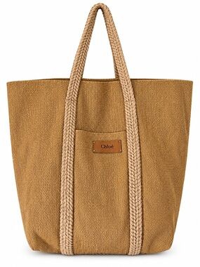 Vintage Chloé Large Woven Natural Tote Bag Braided Handles Made in Italy Y2K 20”